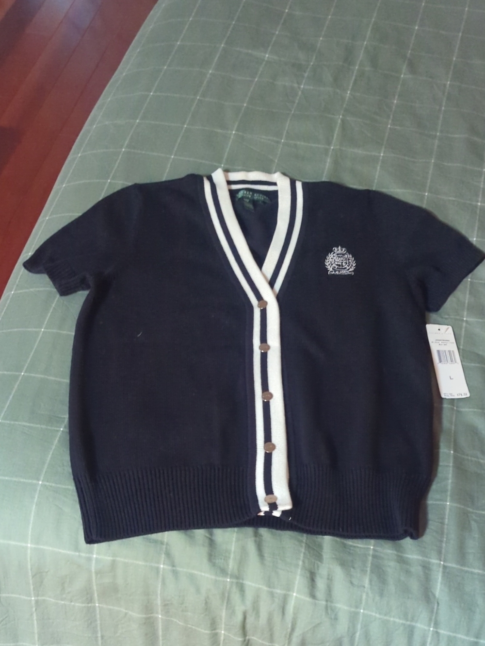 Black Short Sleeve Cardigan with Contrast Trim